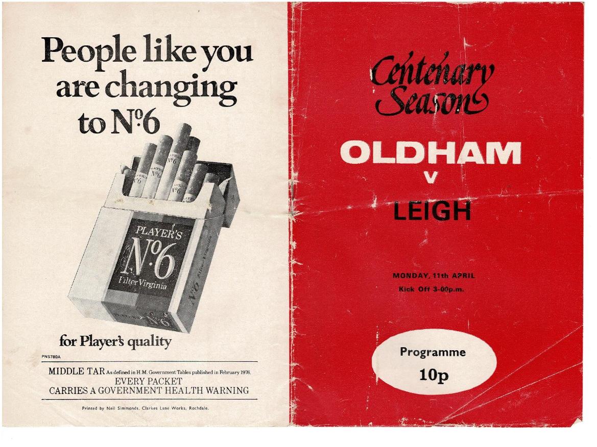 Programme cover: Oldham v Leigh, 11 April 1977
