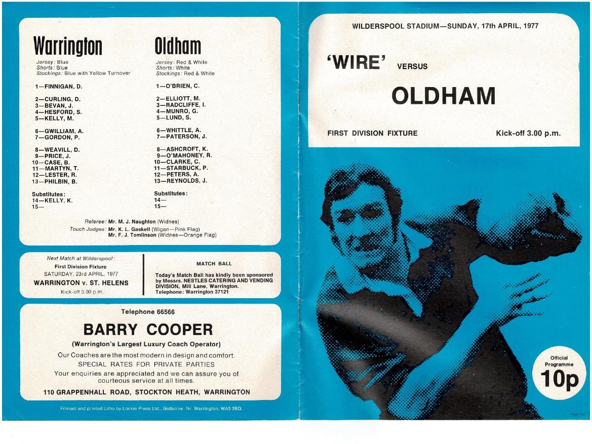 Programme cover: Oldham v Warrington, 17 April 1977