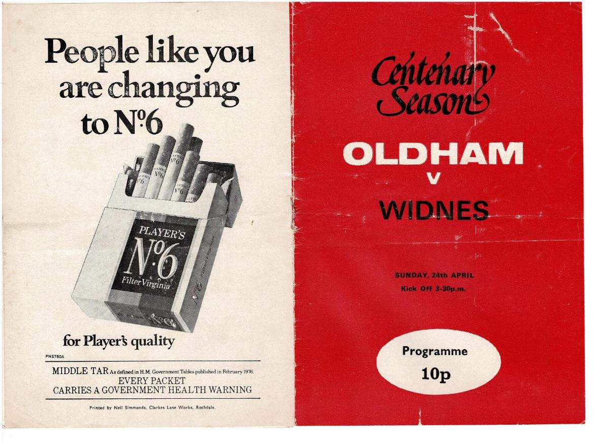 Programme cover: Oldham v Widnes, 24 April 1977
