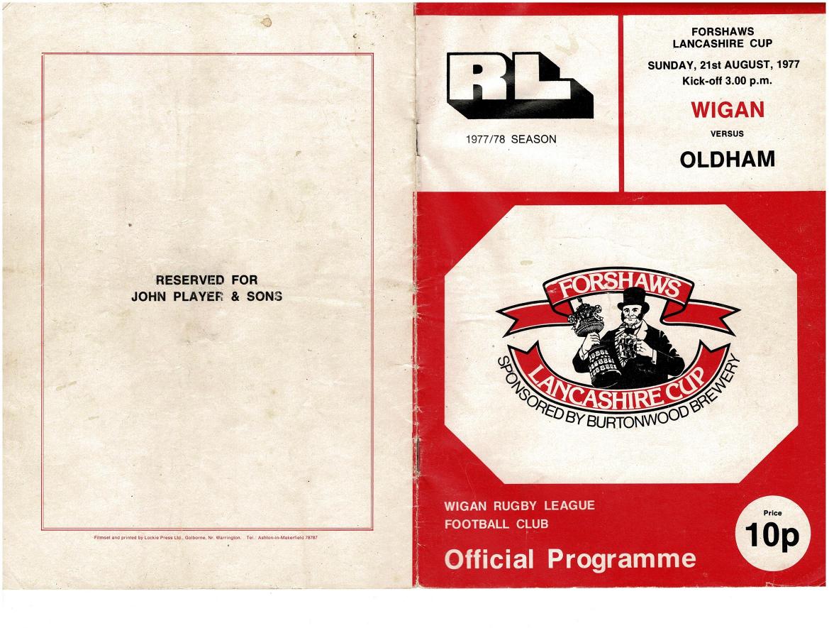 Programme cover: Oldham v Wigan, 21 August 1977