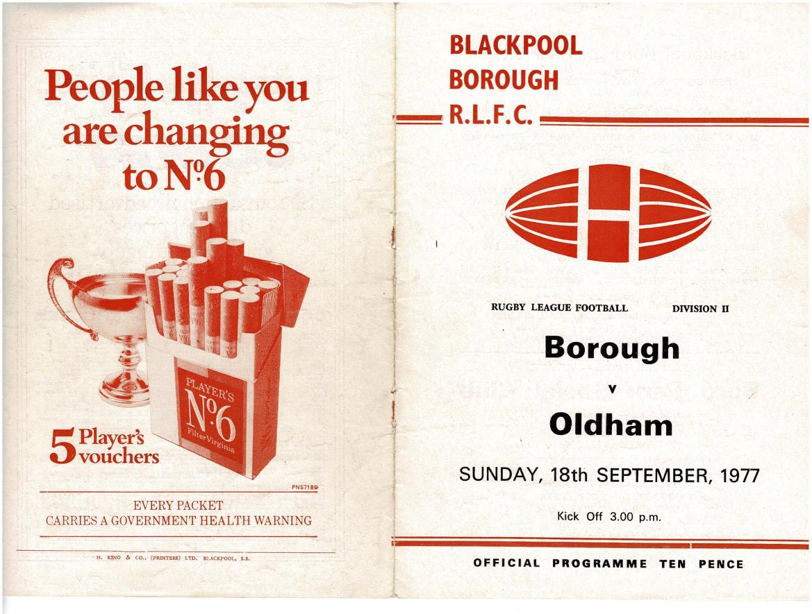 Programme cover: Oldham v Blackpool Borough, 18 September 1977