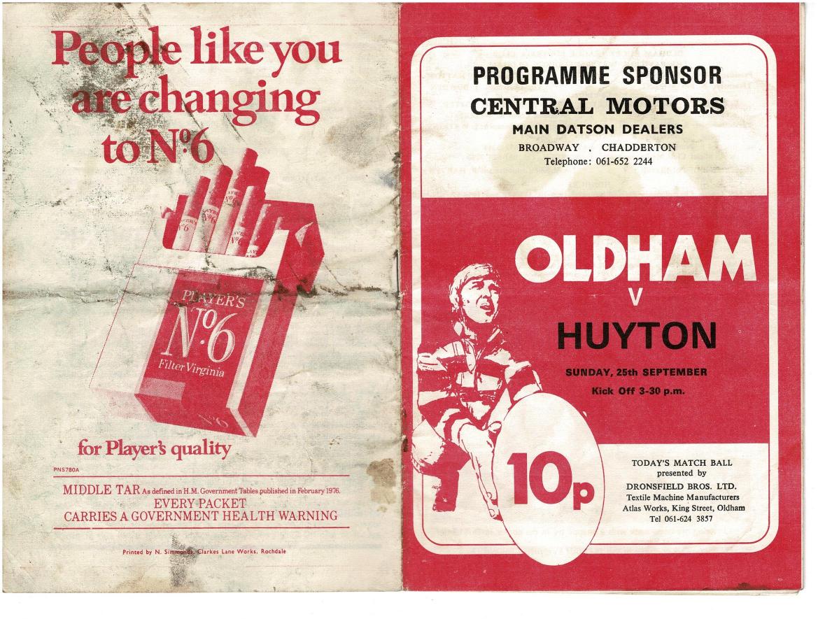 Programme cover: Oldham v Huyton, 25 September 1977