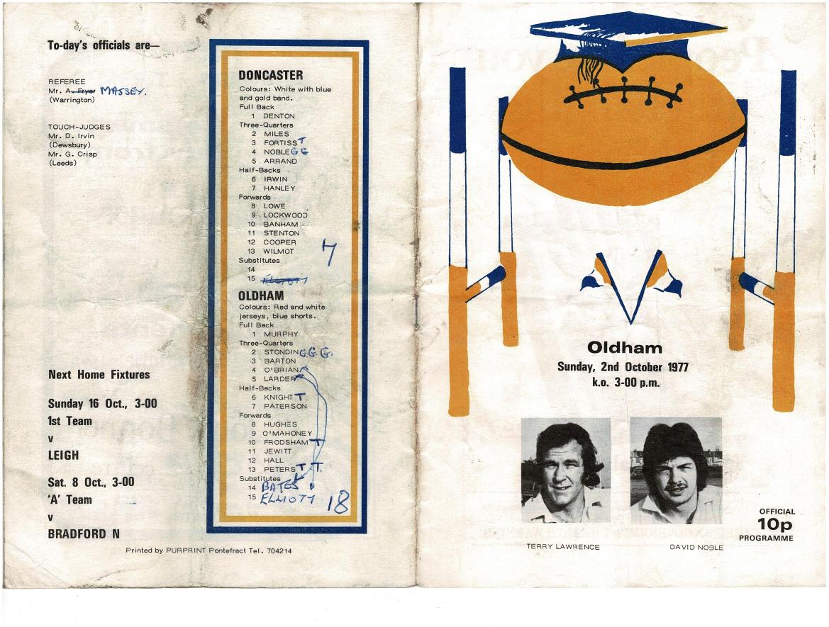 Programme cover: Oldham v Doncaster, 2 October 1977