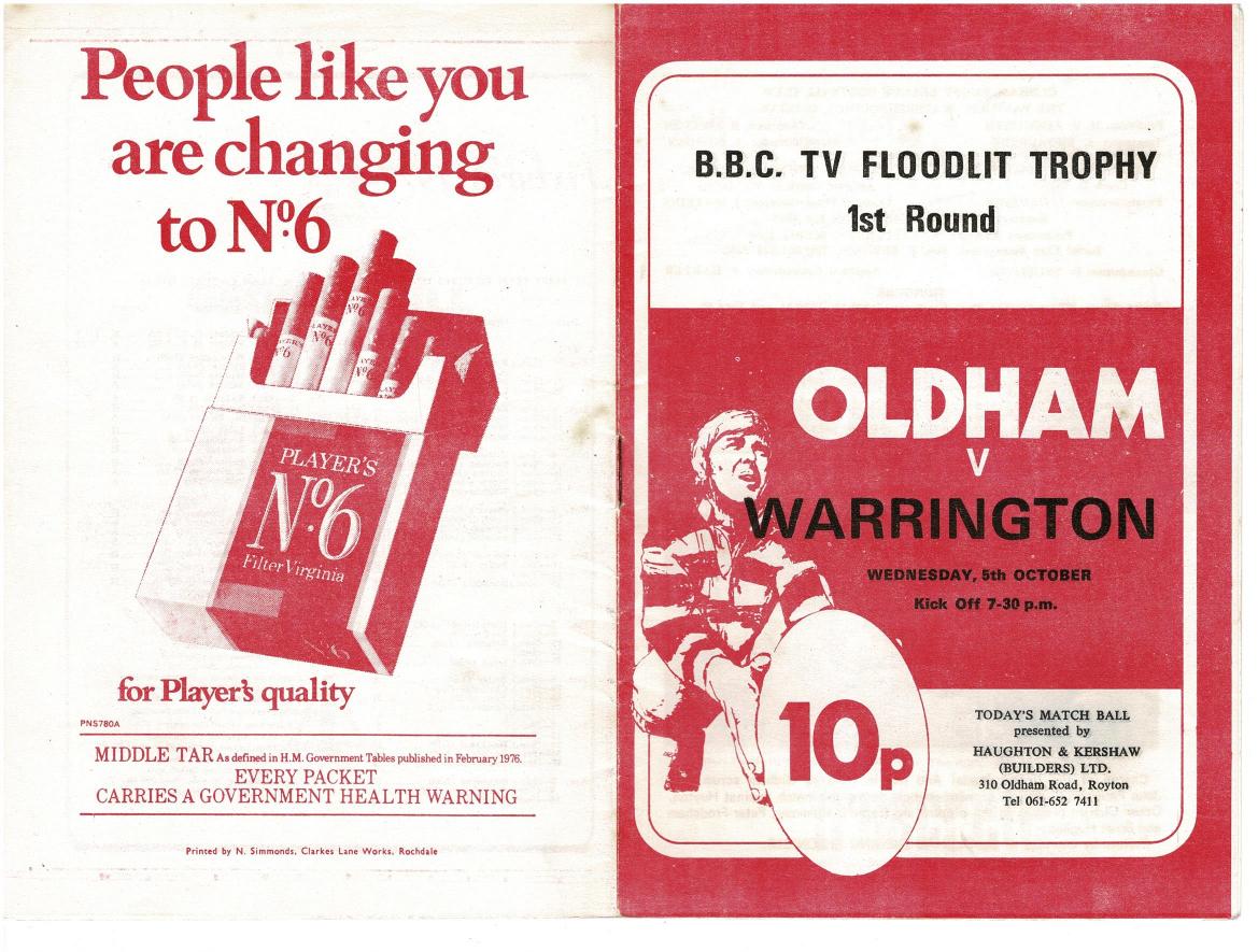 Programme cover: Oldham v Warrington, 5 October 1977