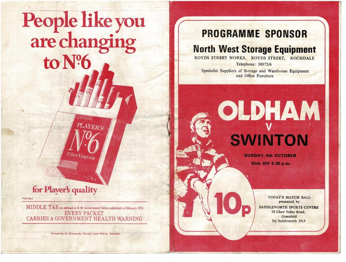 Programme cover: Oldham v Swinton, 9 October 1977