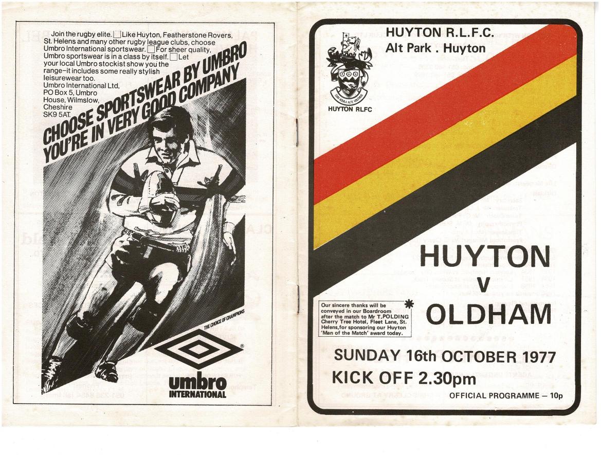 Programme cover: Oldham v Huyton, 16 October 1977