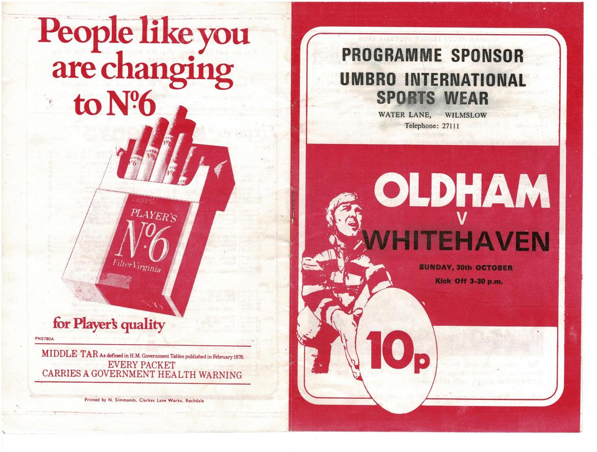 Programme cover: Oldham v Whitehaven, 30 October 1977