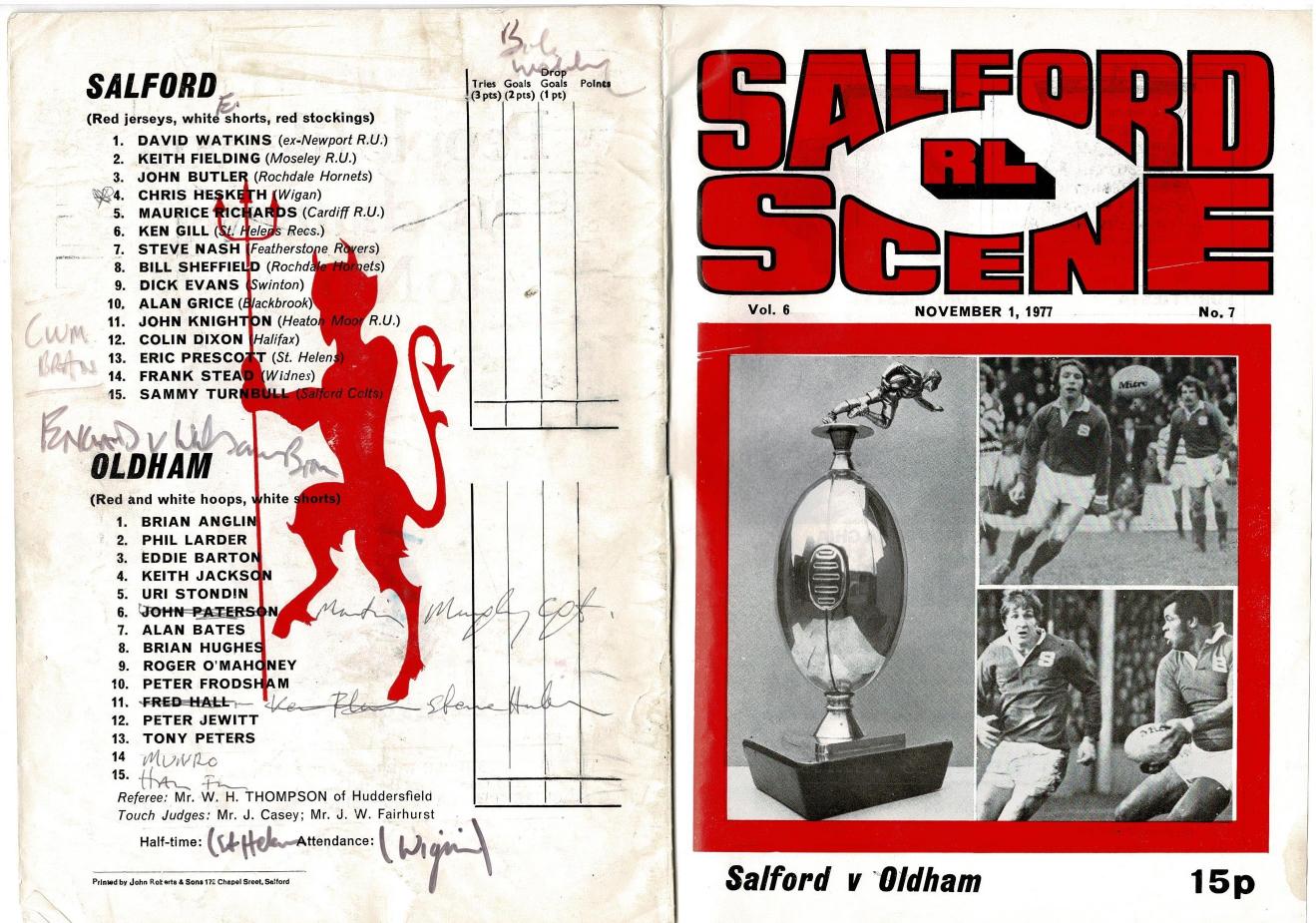 Programme cover: Oldham v Salford, 1 November 1977