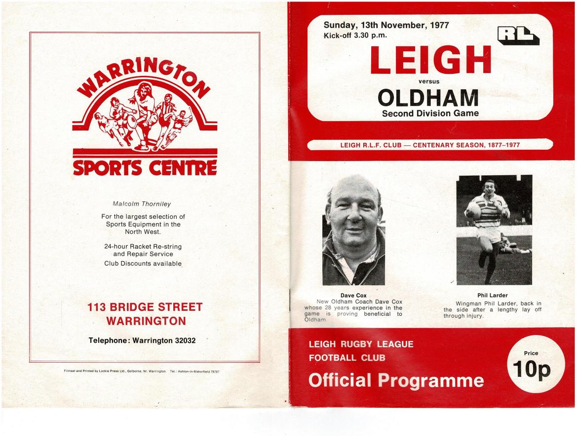 Programme cover: Oldham v Leigh, 13 November 1977