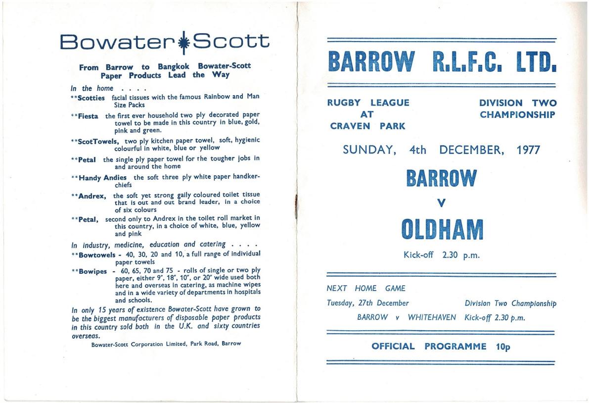 Programme cover: Oldham v Barrow, 4 December 1977