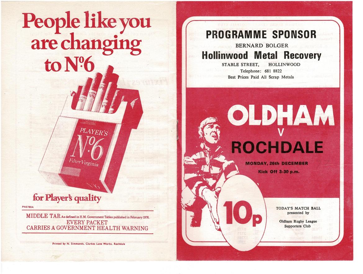 Programme cover: Oldham v Rochdale Hornets, 26 December 1977