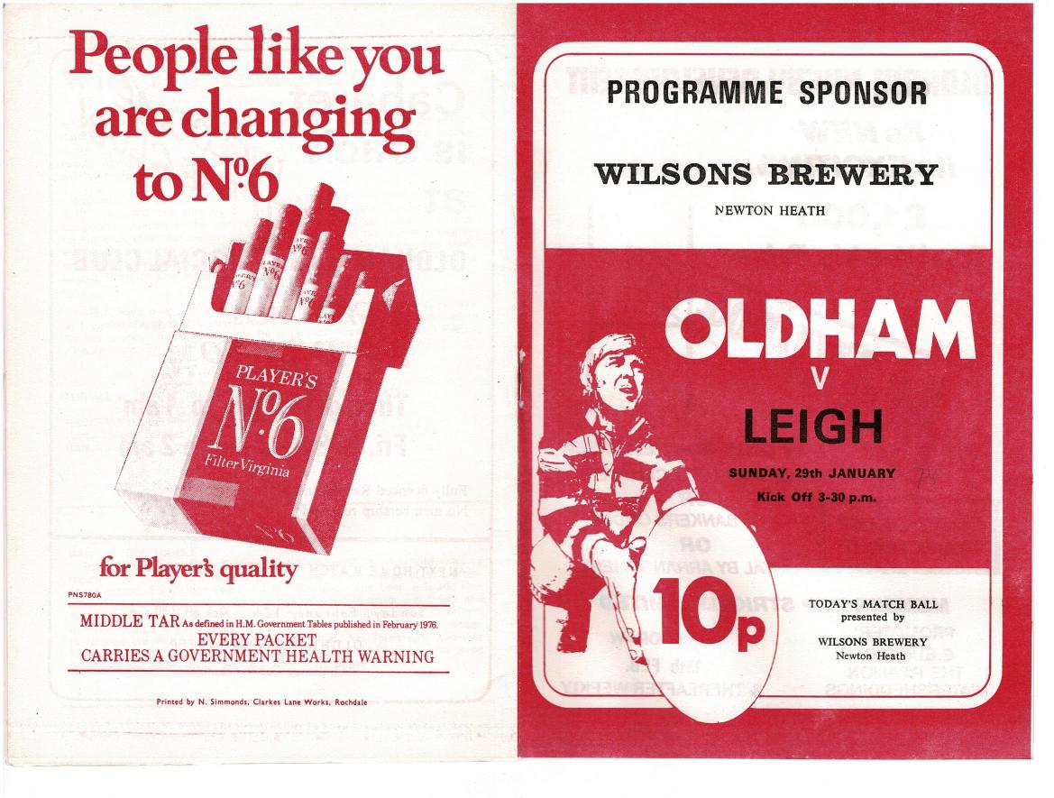 Programme cover: Oldham v Leigh, 29 January 1978