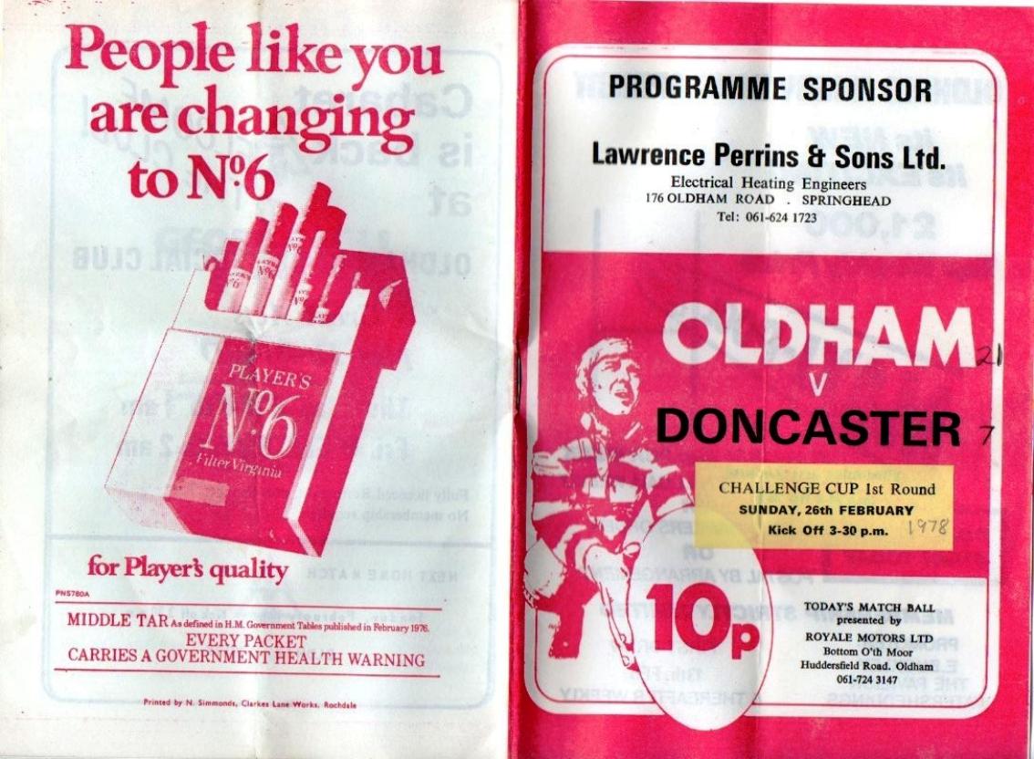 Programme cover: Oldham v Doncaster, 26 February 1978