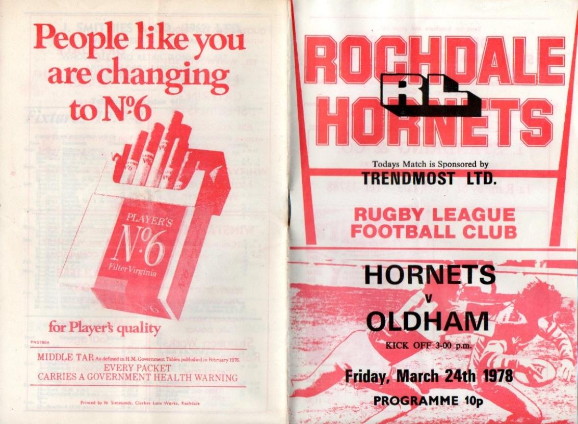 Programme cover: Oldham v Rochdale Hornets, 24 March 1978