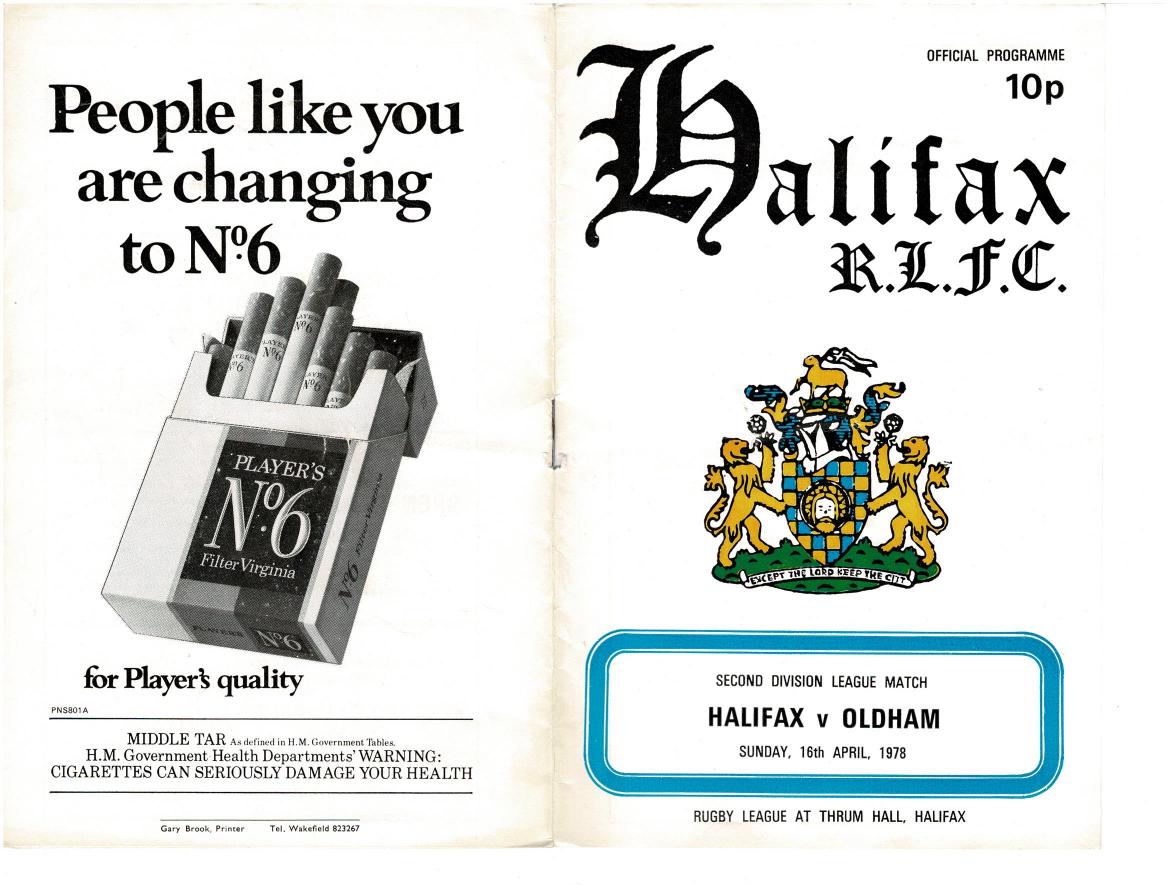 Programme cover: Oldham v Halifax, 16 April 1978