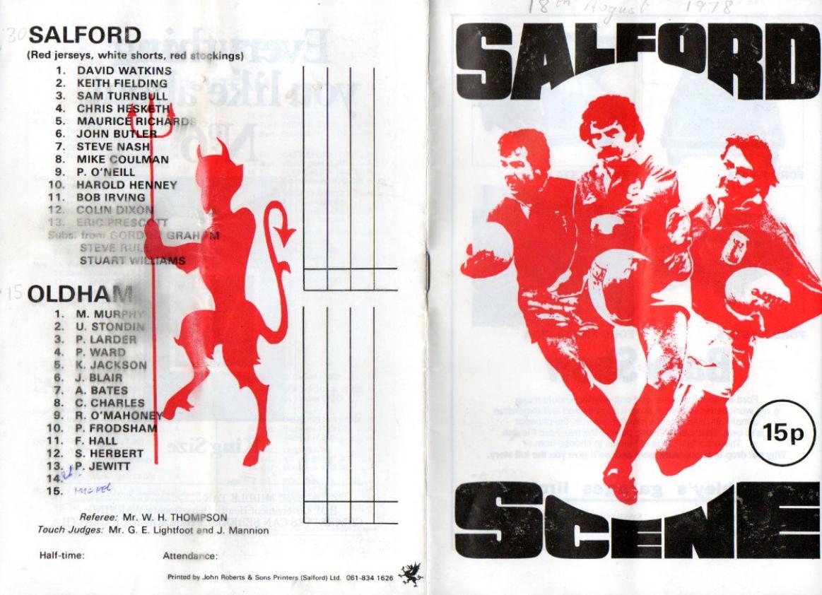 Programme cover: Oldham v Salford, 18 August 1978