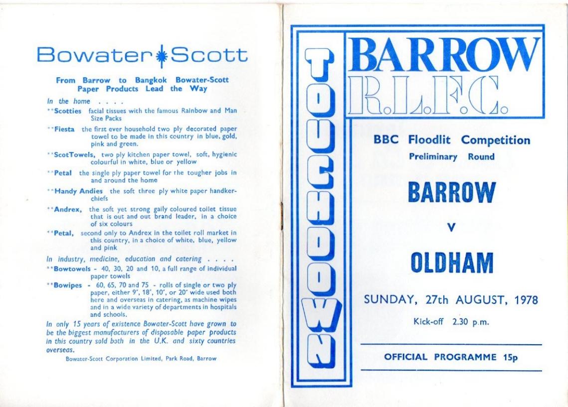 Programme cover: Oldham v Barrow, 27 August 1978