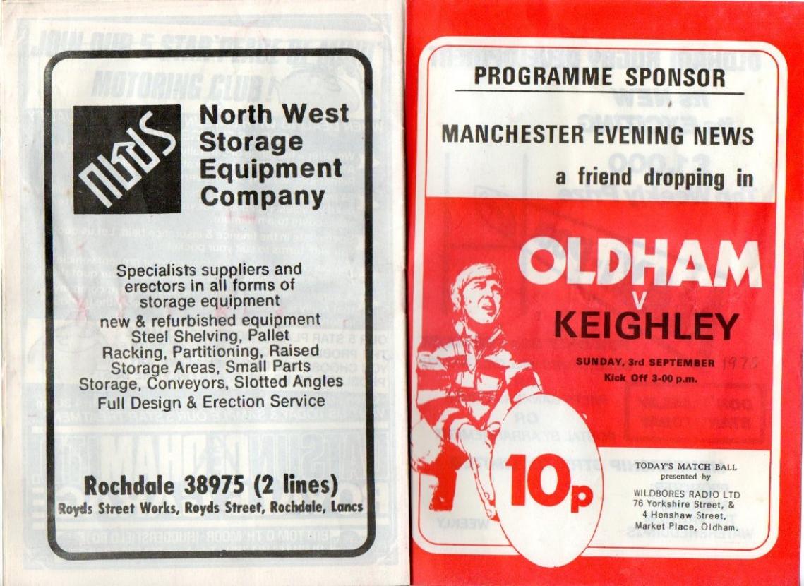 Programme cover: Oldham v Keighley, 3 September 1978