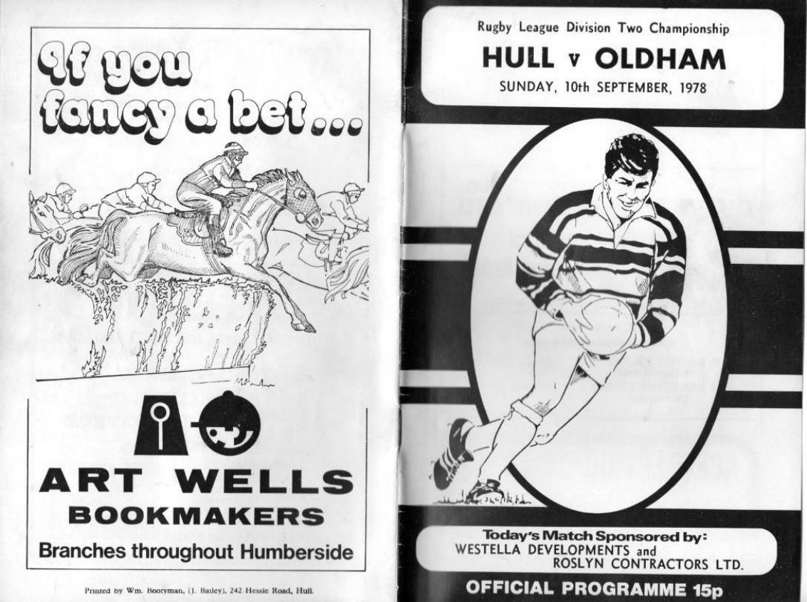 Programme cover: Oldham v Hull FC, 10 September 1978