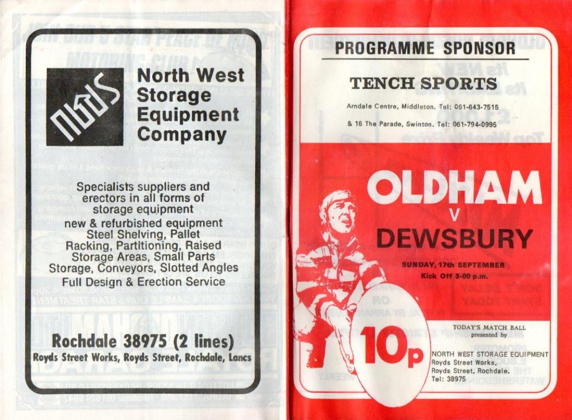 Programme cover: Oldham v Dewsbury, 17 September 1978