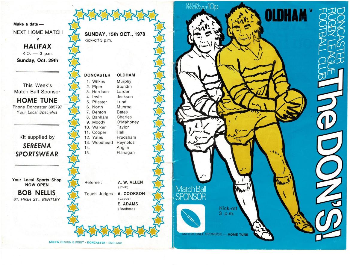 Programme cover: Oldham v Doncaster, 15 October 1978