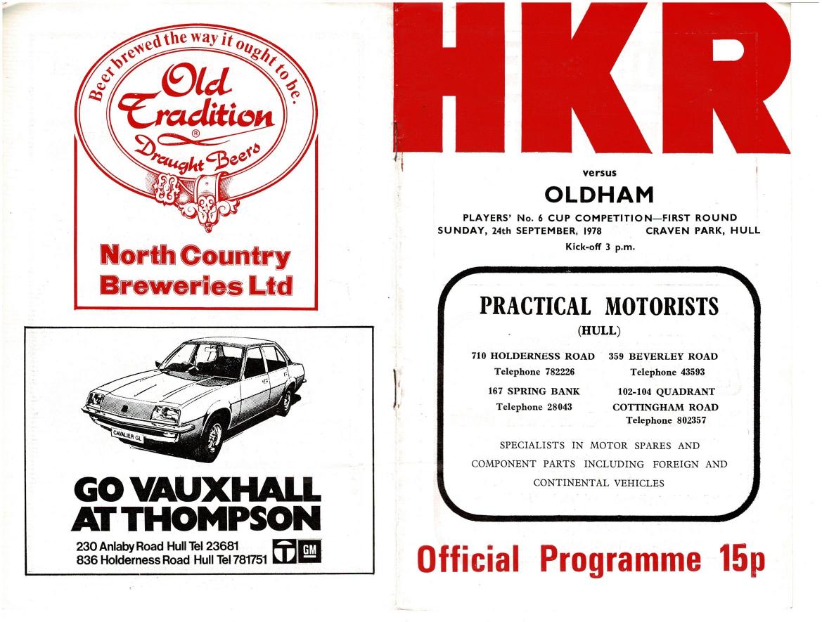 Programme cover: Oldham v Hull Kingston Rovers, 24 September 1978
