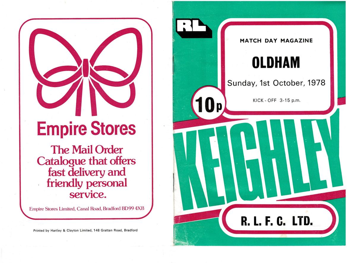 Programme cover: Oldham v Keighley, 1 October 1978