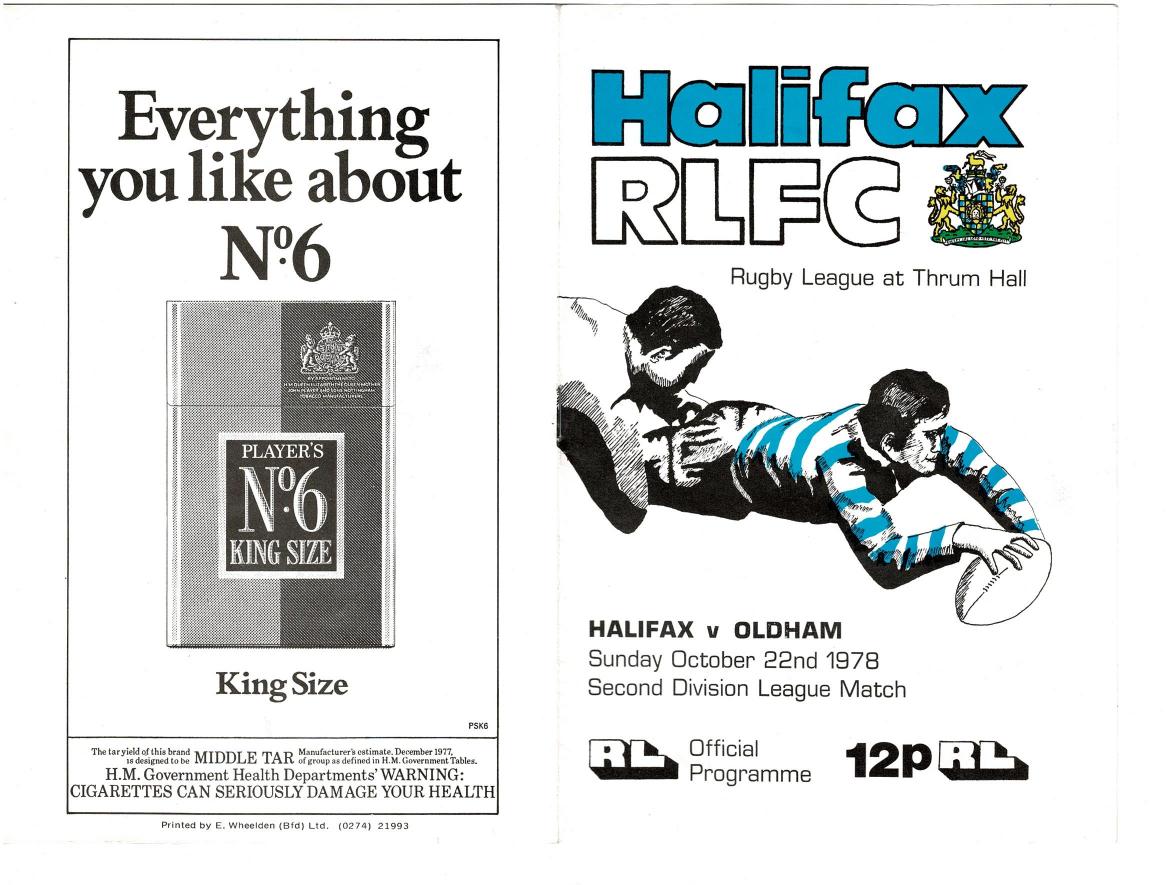 Programme cover: Oldham v Halifax, 22 October 1978