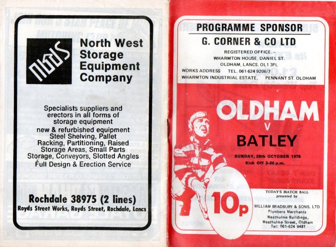 Programme cover: Oldham v Batley, 29 October 1978