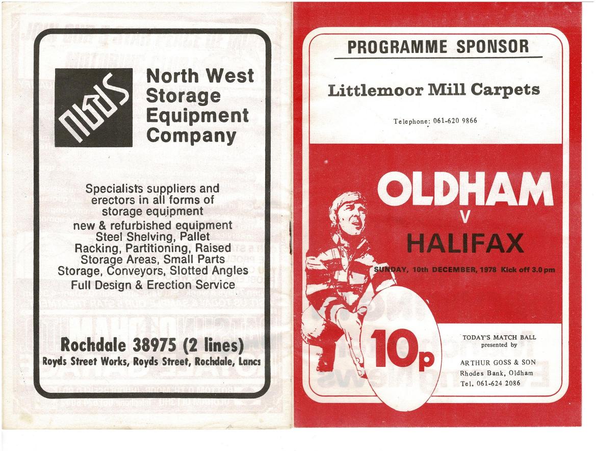 Programme cover: Oldham v Halifax, 10 December 1978