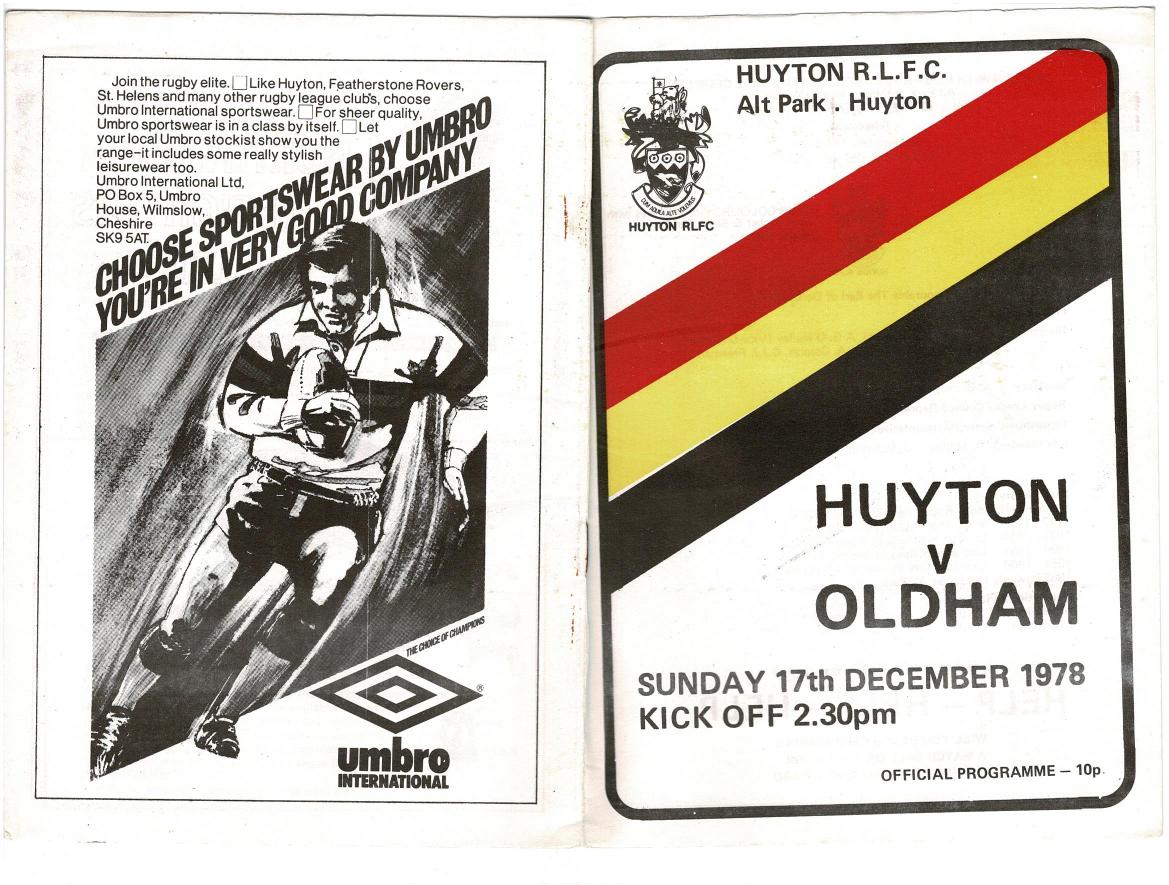 Programme cover: Oldham v Huyton, 17 December 1978