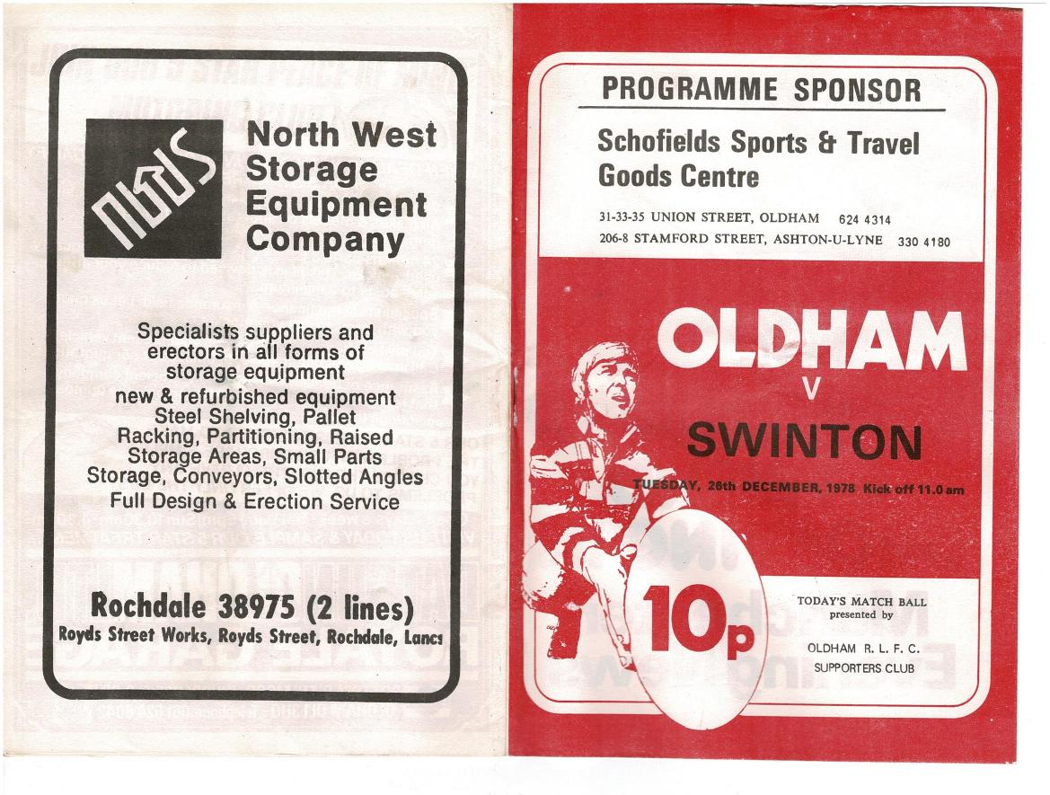 Programme cover: Oldham v Swinton, 26 December 1978