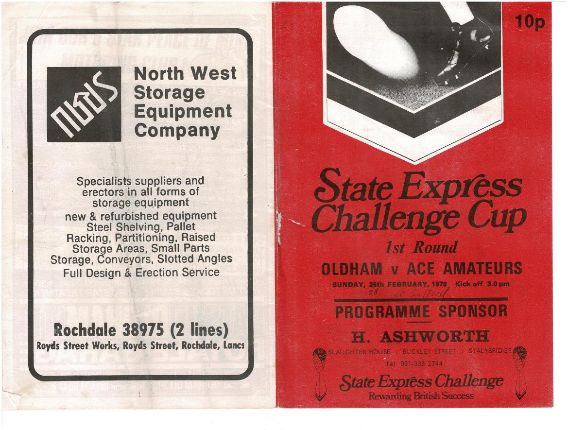 Programme cover: Oldham v Ace Amateurs, 28 February 1979