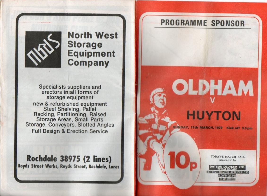 Programme cover: Oldham v Huyton, 11 March 1979