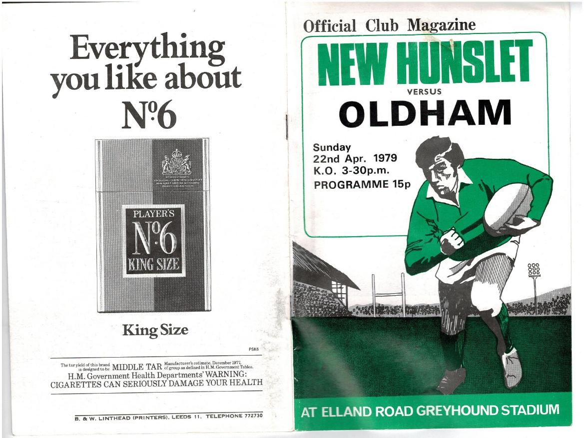 Programme cover: Oldham v New Hunslet, 22 April 1979