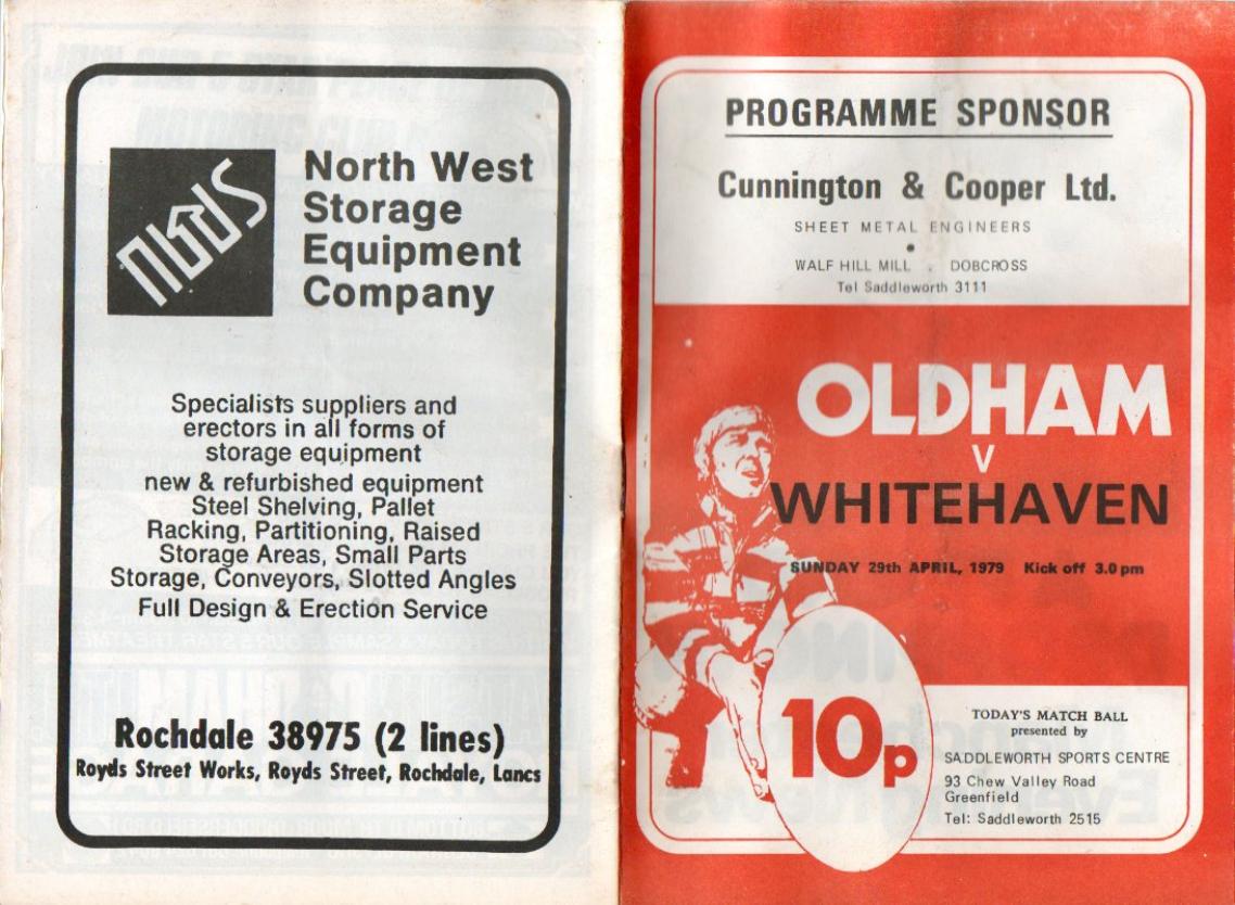Programme cover: Oldham v Whitehaven, 29 April 1979