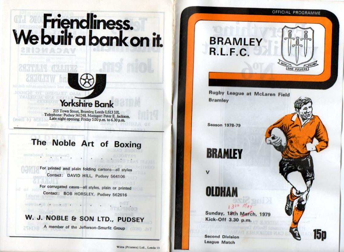 Programme cover: Oldham v Bramley, 13 May 1979
