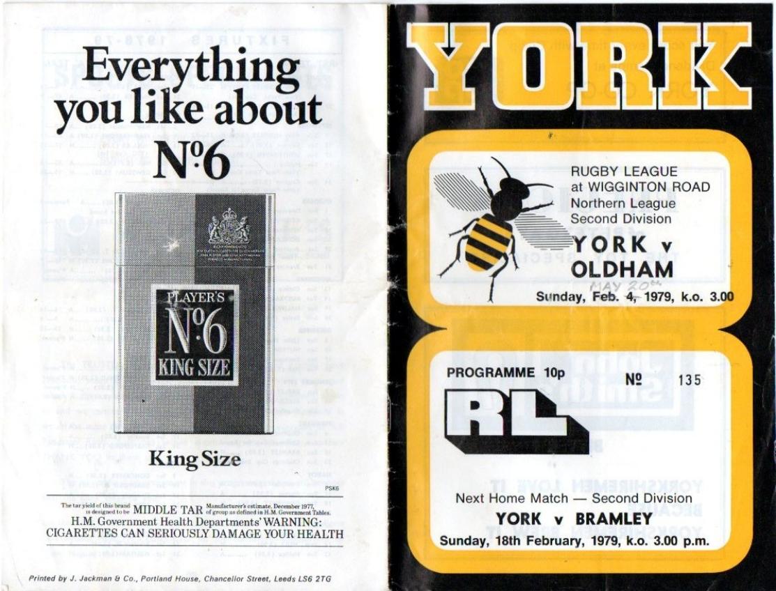 Programme cover: Oldham v York, 20 May 1979