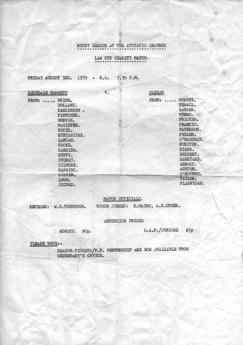 Programme cover: Oldham v Rochdale Hornets, 3 August 1979