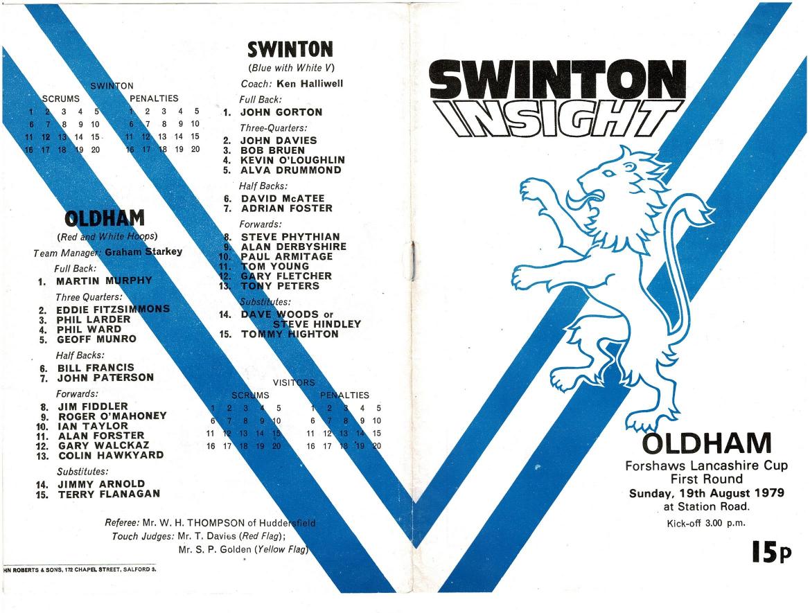 Programme cover: Oldham v Swinton, 19 August 1979