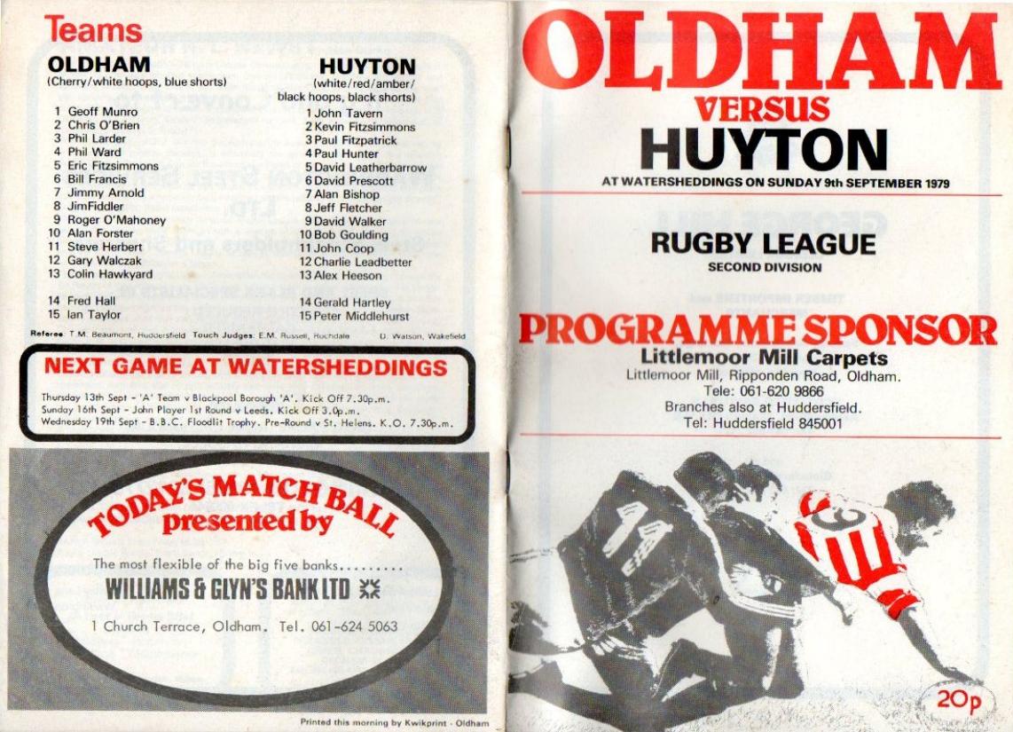 Programme cover: Oldham v Huyton, 9 September 1979