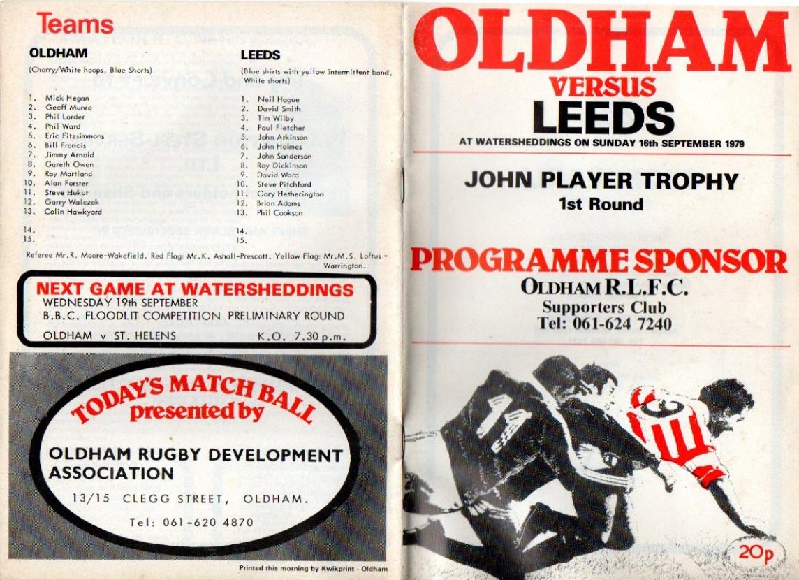 Programme cover: Oldham v Leeds, 16 September 1979
