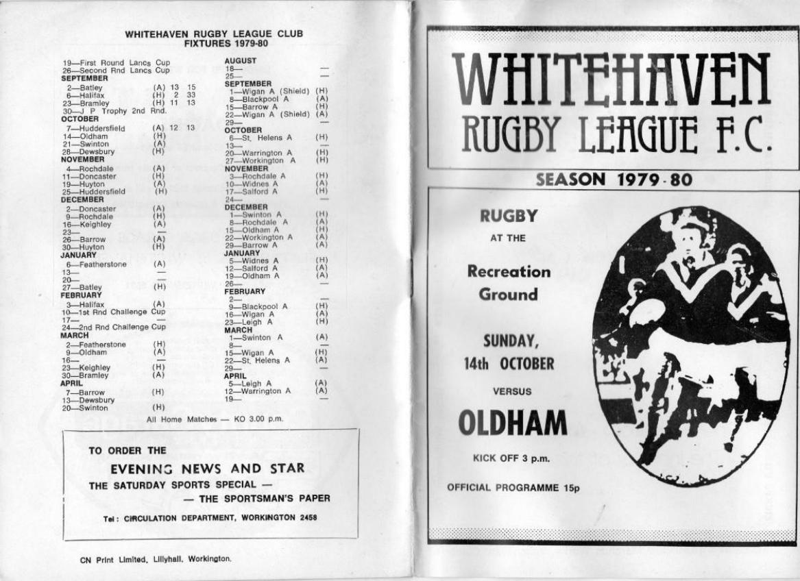 Programme cover: Oldham v Whitehaven, 14 October 1979