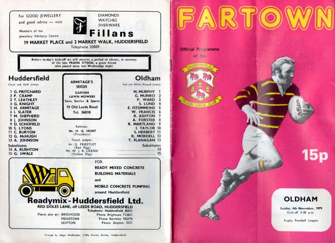 Programme cover: Oldham v Huddersfield, 4 November 1979
