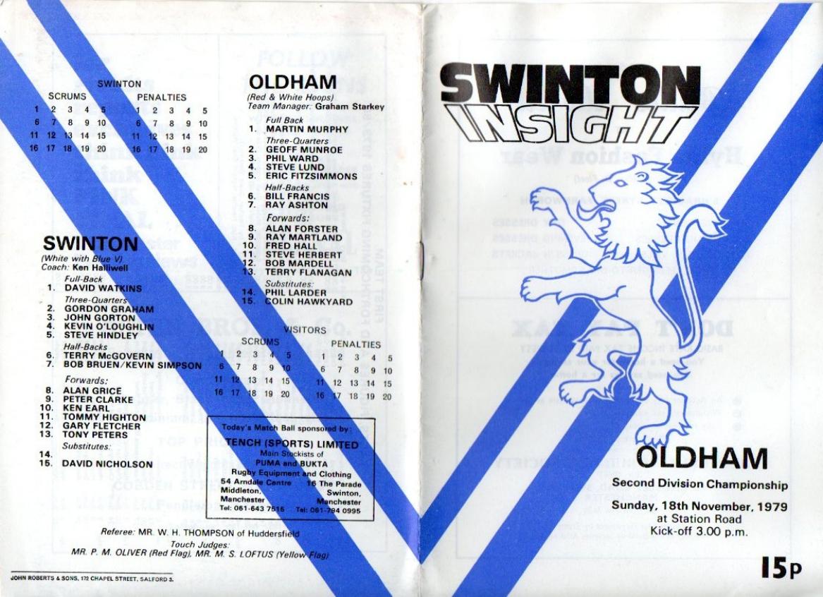 Programme cover: Oldham v Swinton, 18 November 1979
