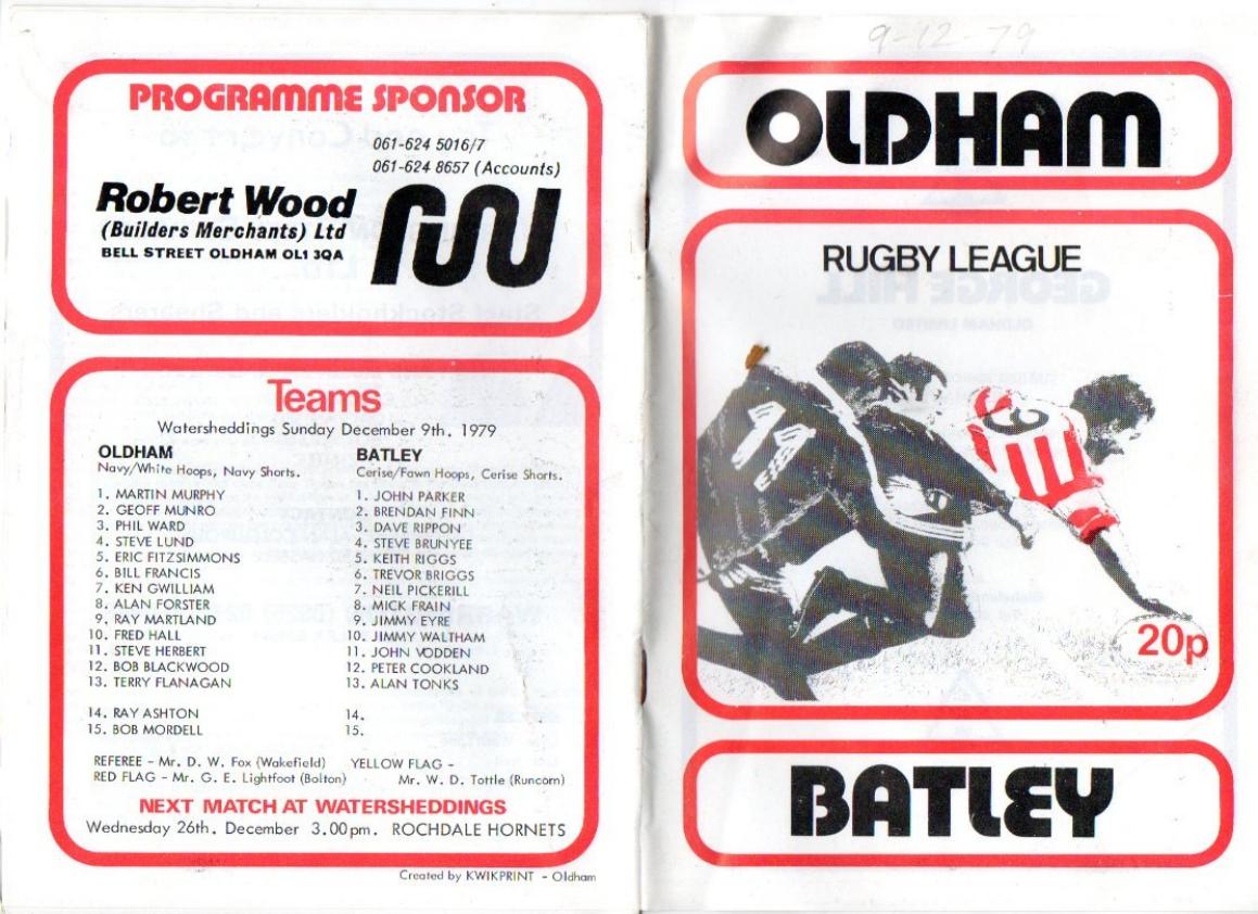 Programme cover: Oldham v Batley, 9 December 1979