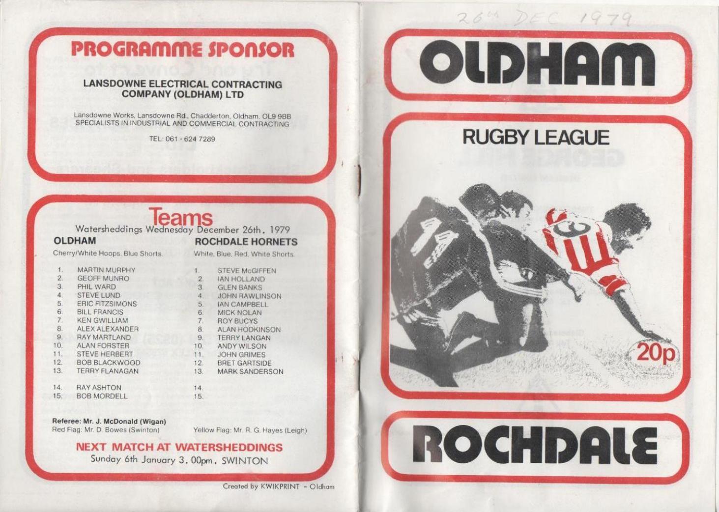 Programme cover: Oldham v Rochdale Hornets, 26 December 1979
