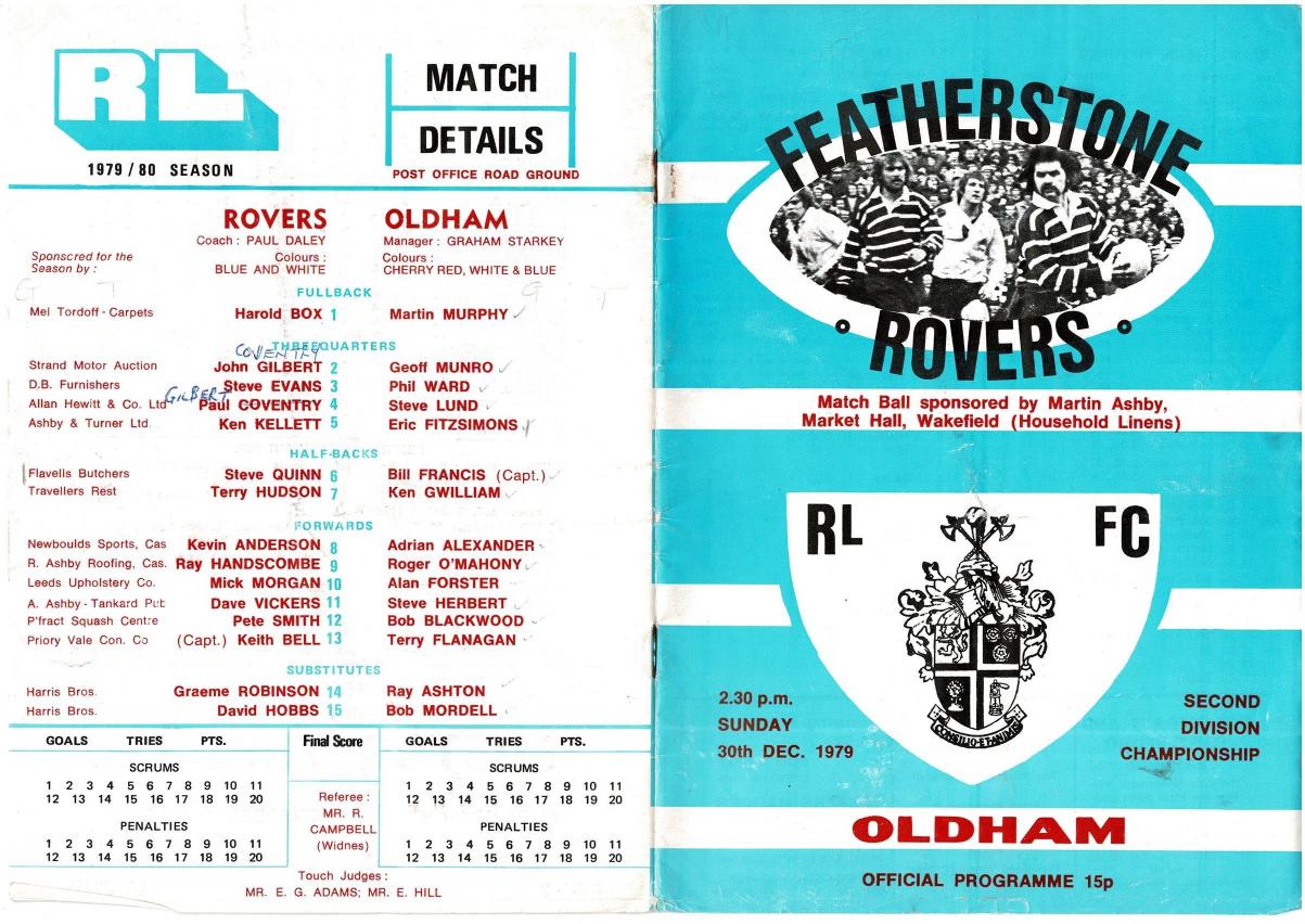 Programme cover: Oldham v Featherstone Rovers, 30 December 1979