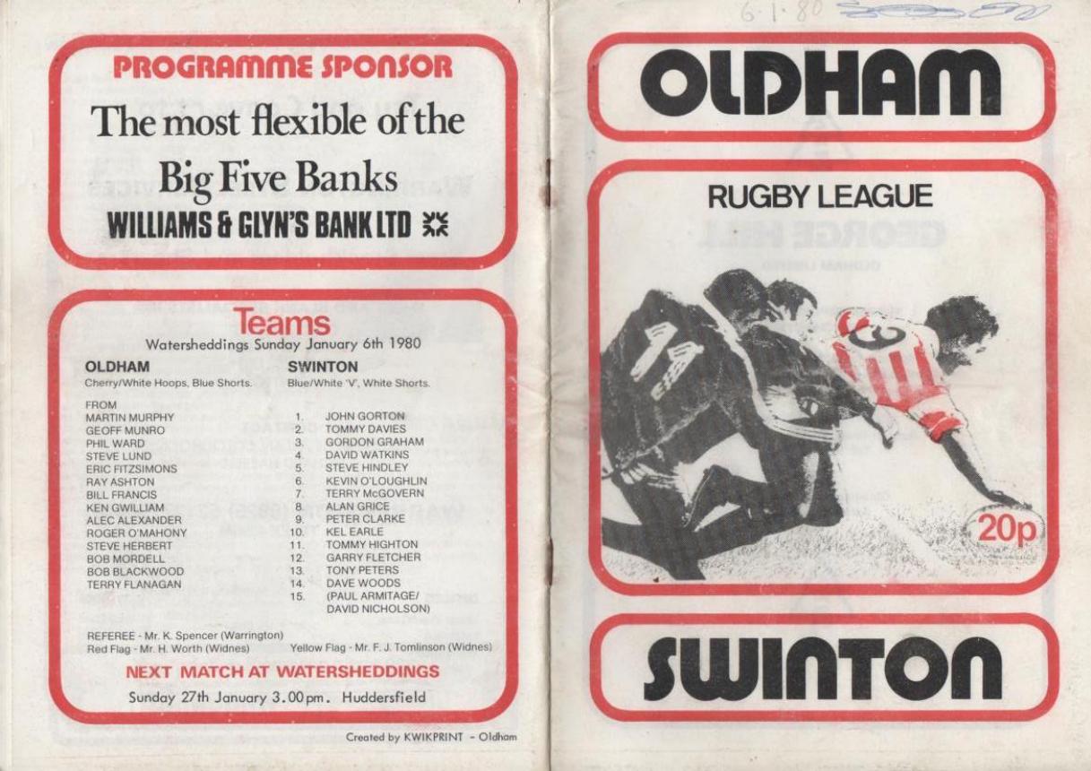 Programme cover: Oldham v Swinton, 6 January 1980