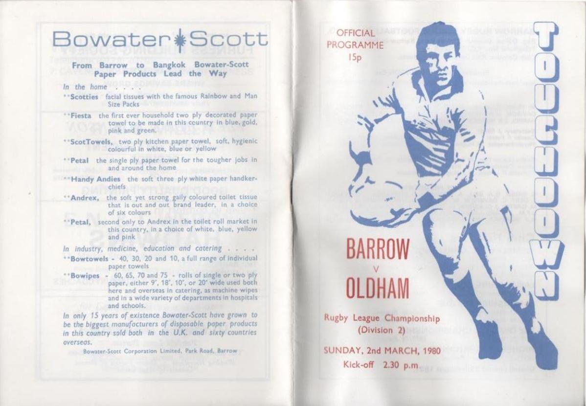 Programme cover: Oldham v Barrow, 2 March 1980